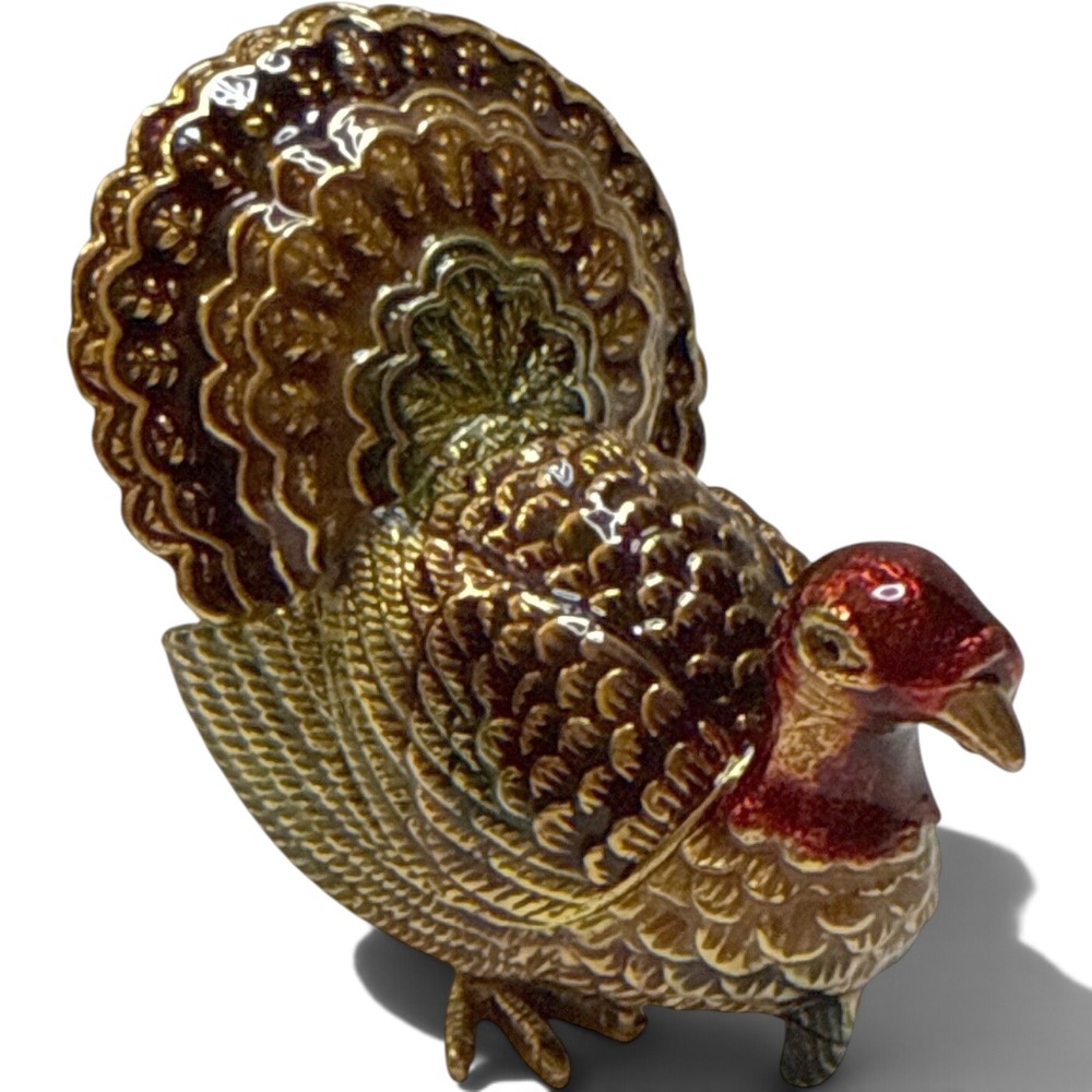 Vintage Monet 2010 Enameled Turkey Trinket Box with Wishbone Charm Fall Decor